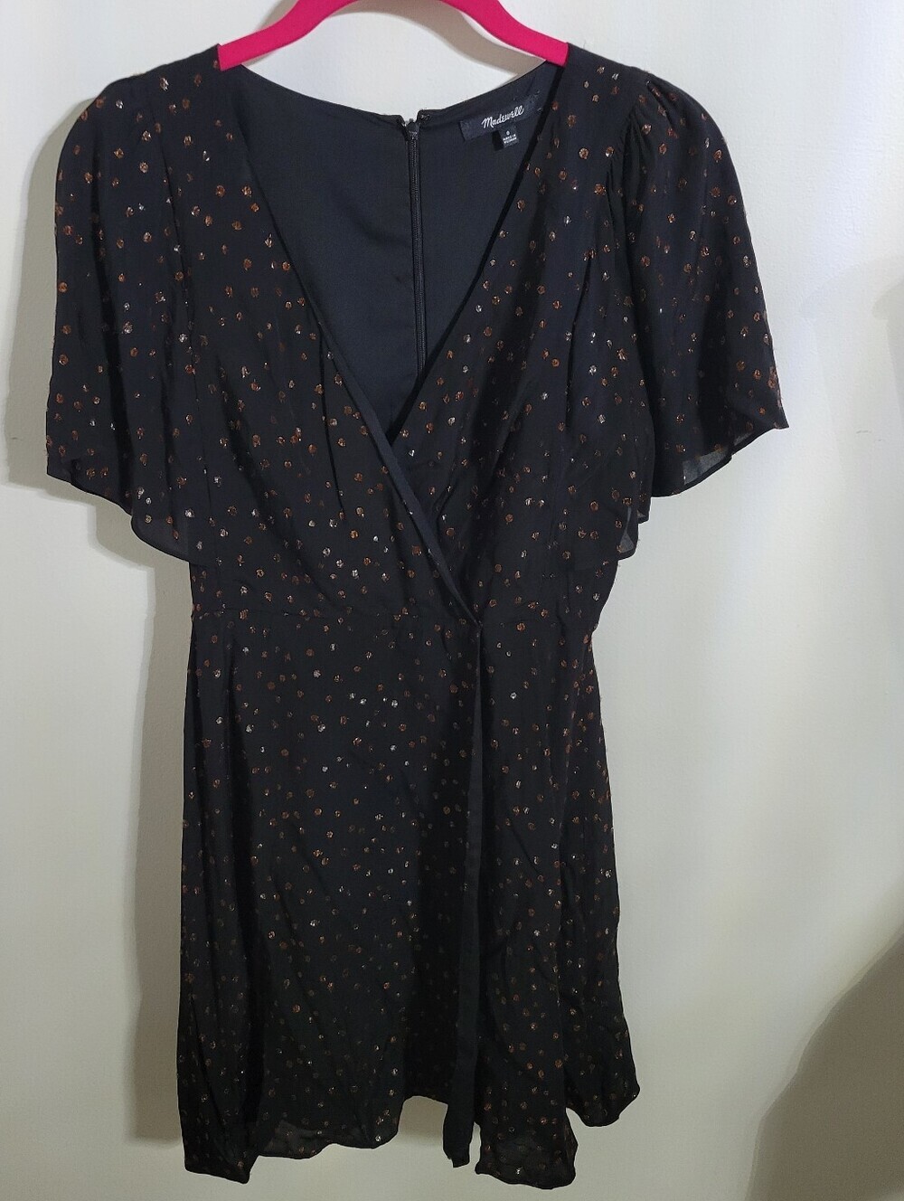 Madewell Black Mini Dress with Copper Polka Dot Accents, Size 0 - Picture 1 of 8